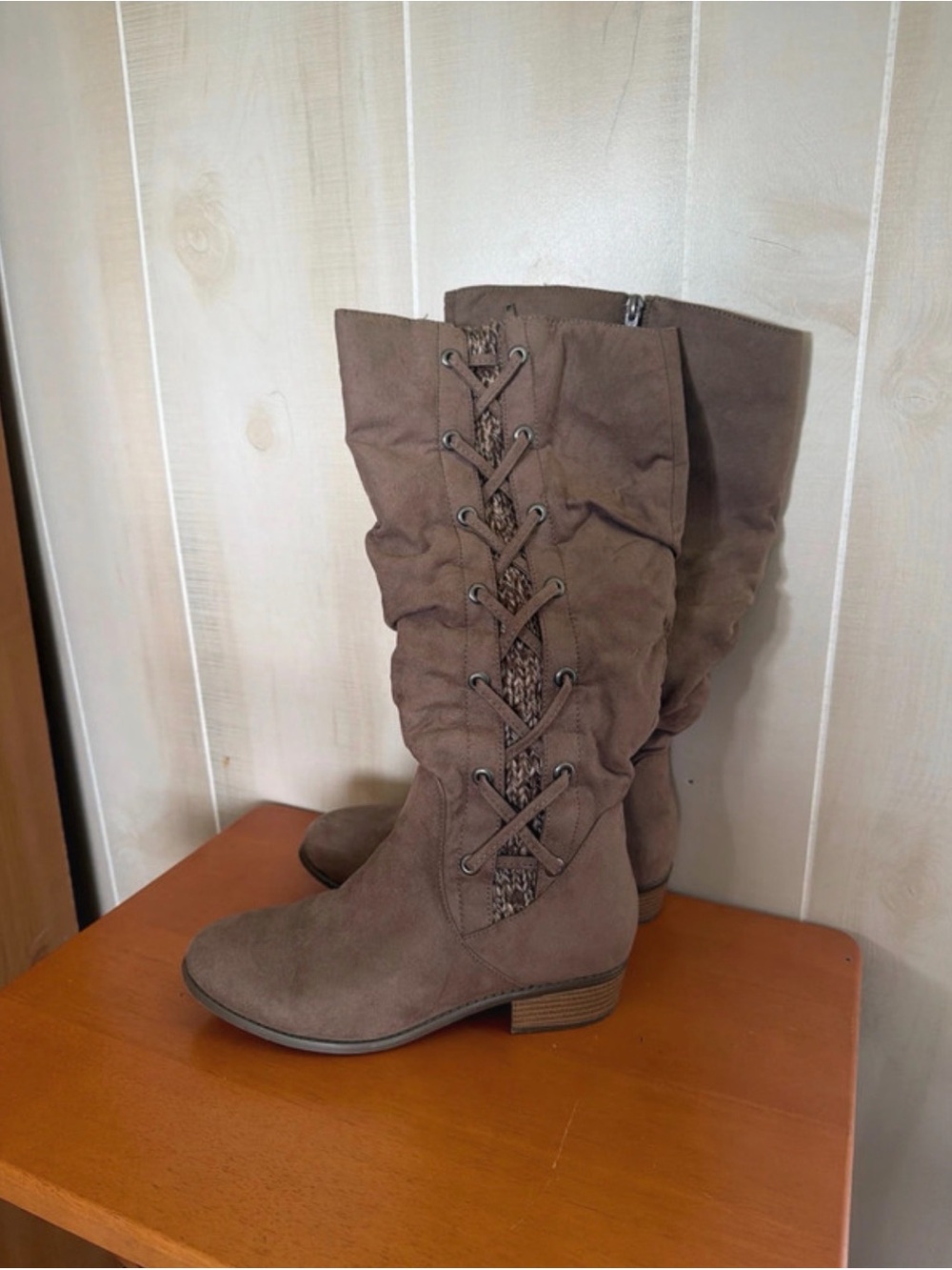 Kohl's Taupe Lace-Front Mid-Calf Boots